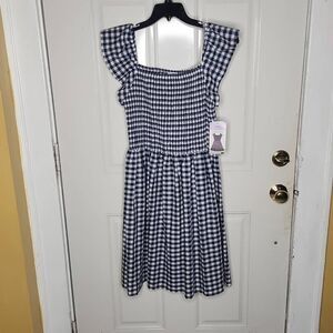 Blueberi boulevard navy blue gingham dress women's size L